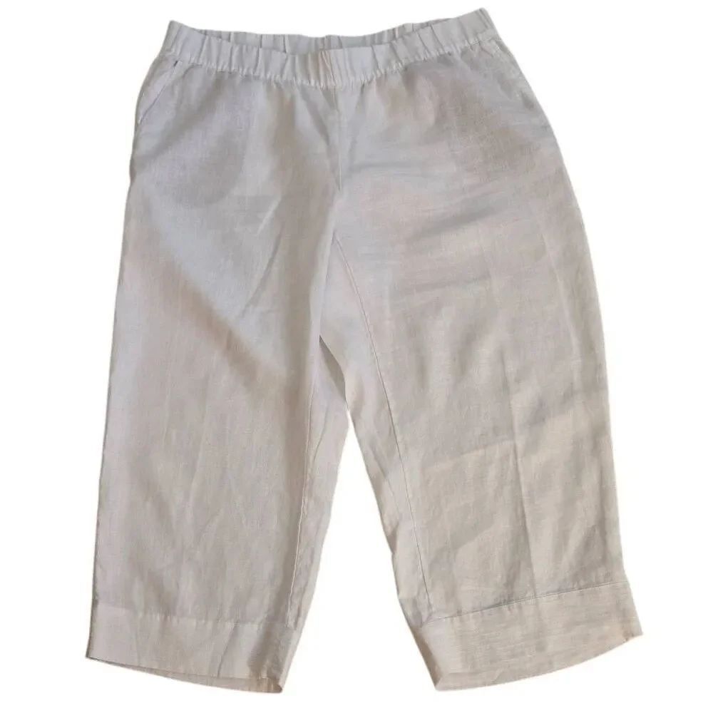 J. Jill Womens Pure Linen Pull-On High Rise Cropped Capri Pants White Size XL
